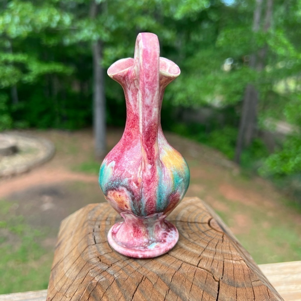 Drip Glaze Arts Crafts Clay Pottery Mini Pitcher Bud Vase 4in Handmade Artisan - Picture 7 of 9